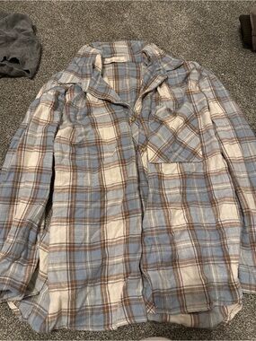 BE COOL Men's Plaid Shirt Jacket in Light Blue, Cream & Brown